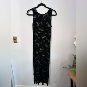 2000s slinky black glitter dragonfly dress